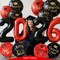 Graduation Party Balloons – Class of 2026 Black, Red & Gold 12PCS Foil Balloon Set with 40" 2026 Number Balloons & 18" Congrats Grad Mylar Balloons for Graduation Decorations